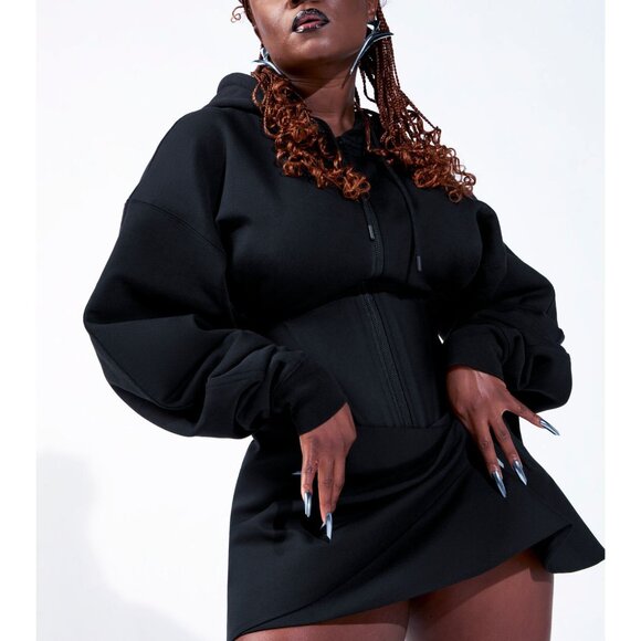 Mugler x H&M Corset Waist Black Hooded Zip Jacket Size XXL - Picture 12 of 14